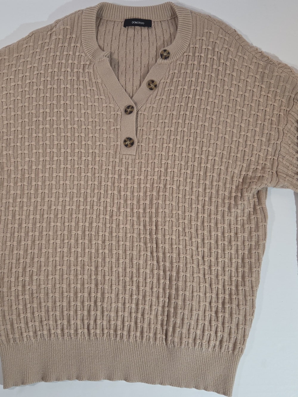 Women's Dokotoo long-sleeve knit sweater in a beautiful neutral camel/tan shade.
